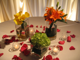 Low Table Centerpieces by M & P Floral and Event Production
